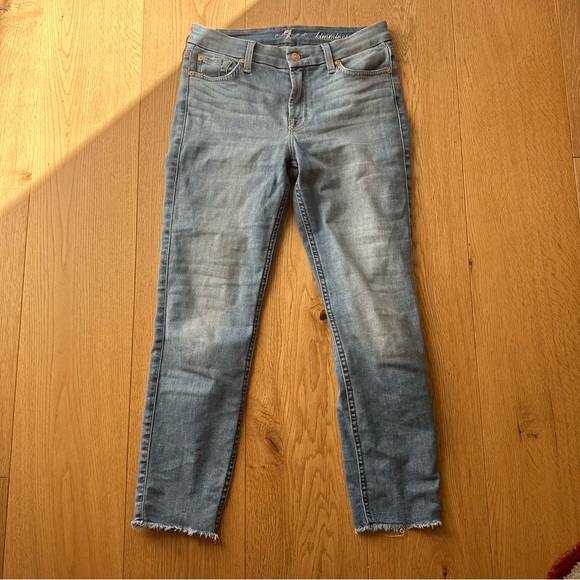 FOR ALL 7 MANKIND KIMMIE CROP SKINNY BLUE  JEANS - 27 - Picture 6 of 16